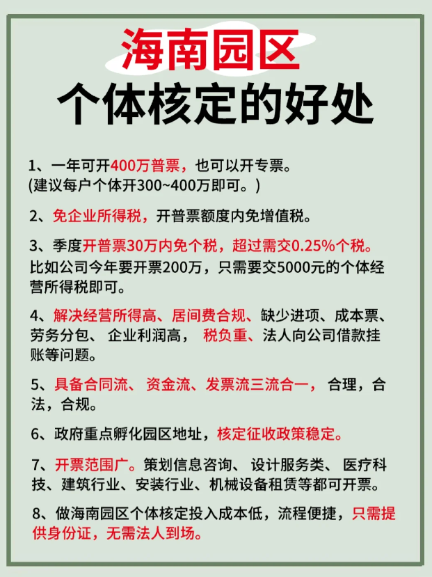 海南园区注册个体户核定征收政策