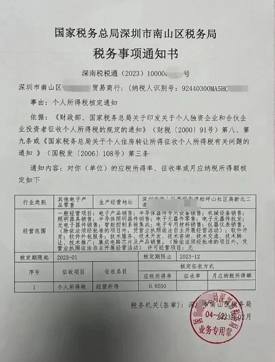 深圳个体户园区核定征收应税率